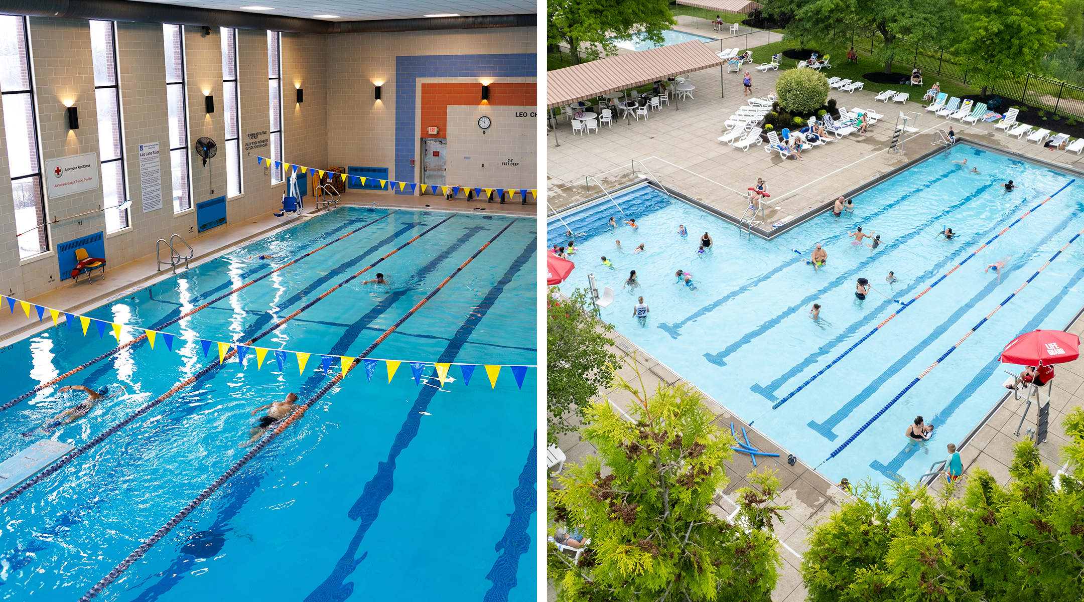 The indoor and outdoor pools at the Benderson Family Building