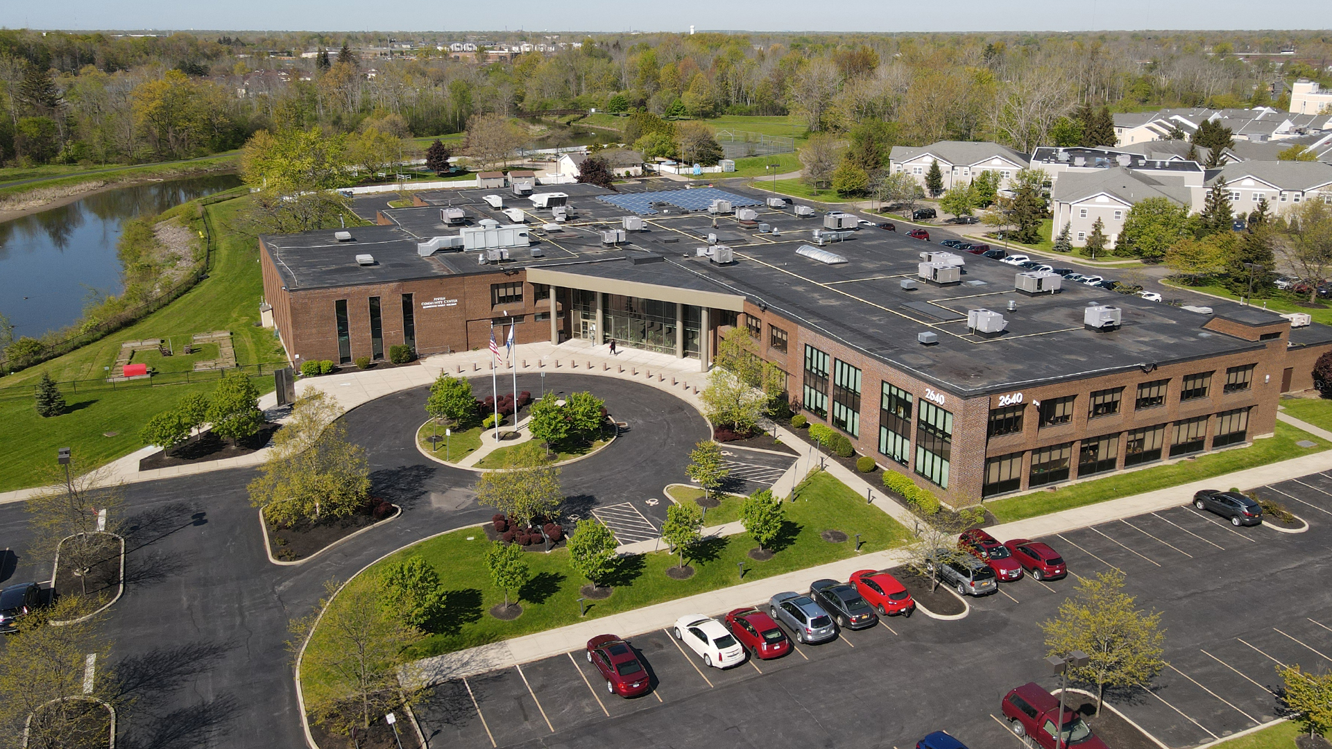 Aerial view of the Benderson Family Building at JCC Buffalo